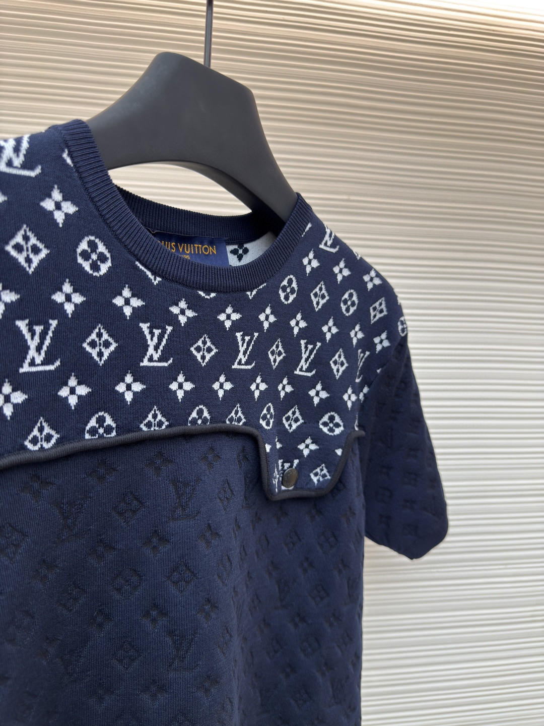 LOUIS VUITTON 路易威登 LV 拼接提花针织衫 T恤 短袖 女款 深蓝色 A5 1AI772
