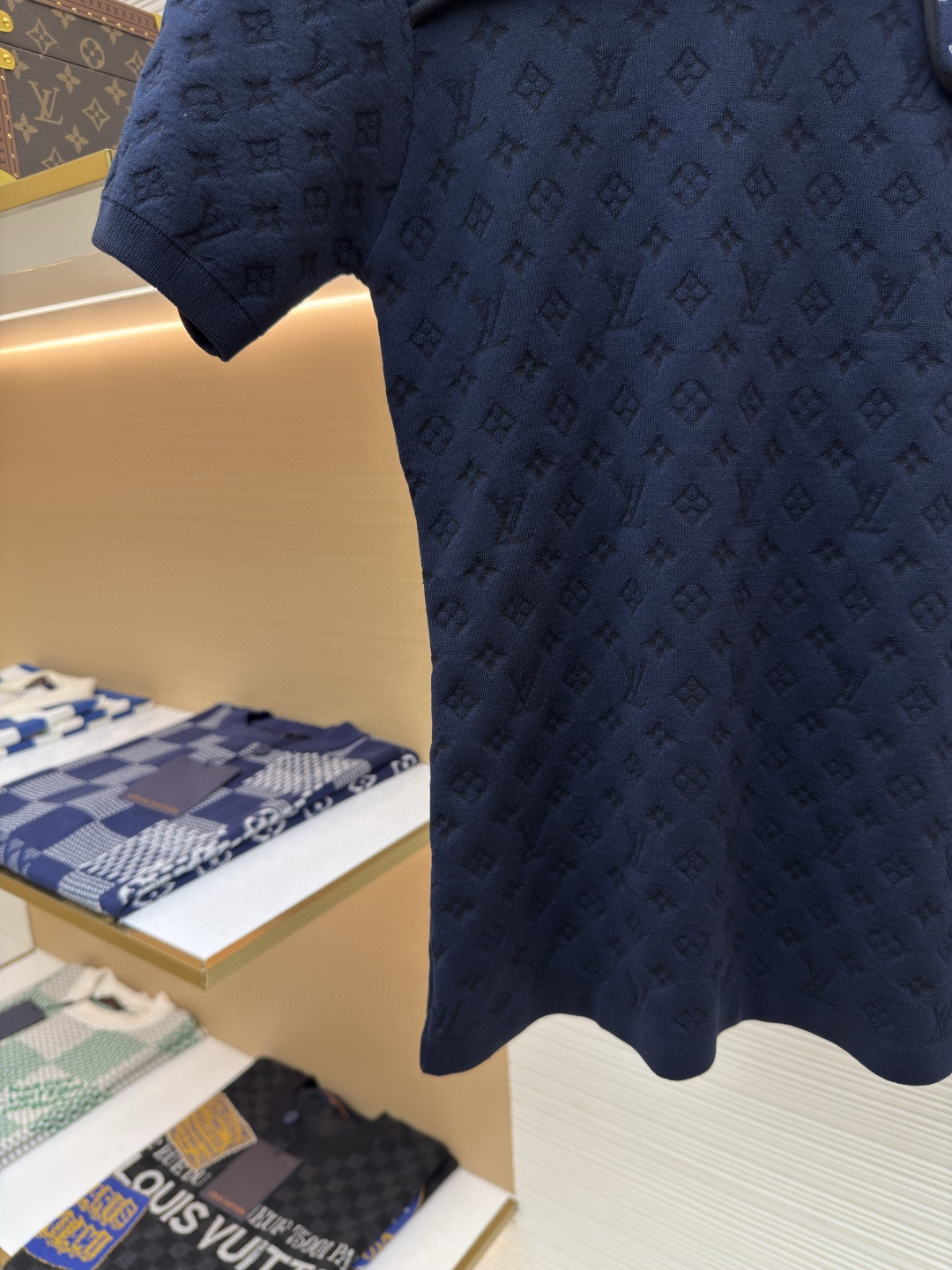 LOUIS VUITTON 路易威登 LV 拼接提花针织衫 T恤 短袖 女款 深蓝色 A5 1AI772