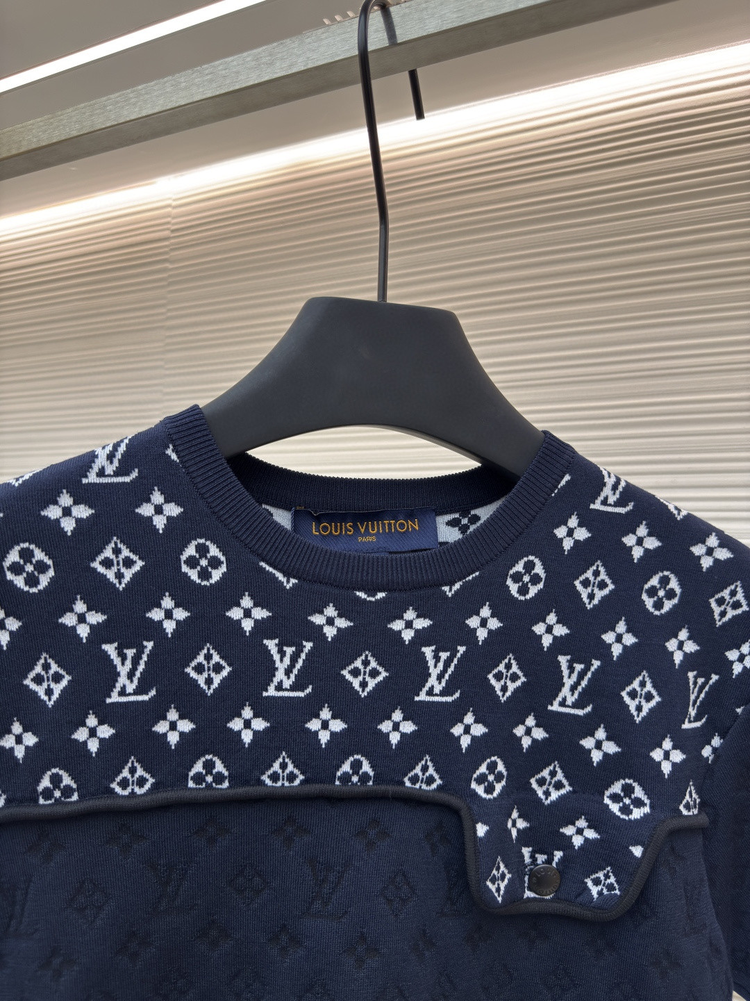 LOUIS VUITTON 路易威登 LV 拼接提花针织衫 T恤 短袖 女款 深蓝色 A5 1AI772