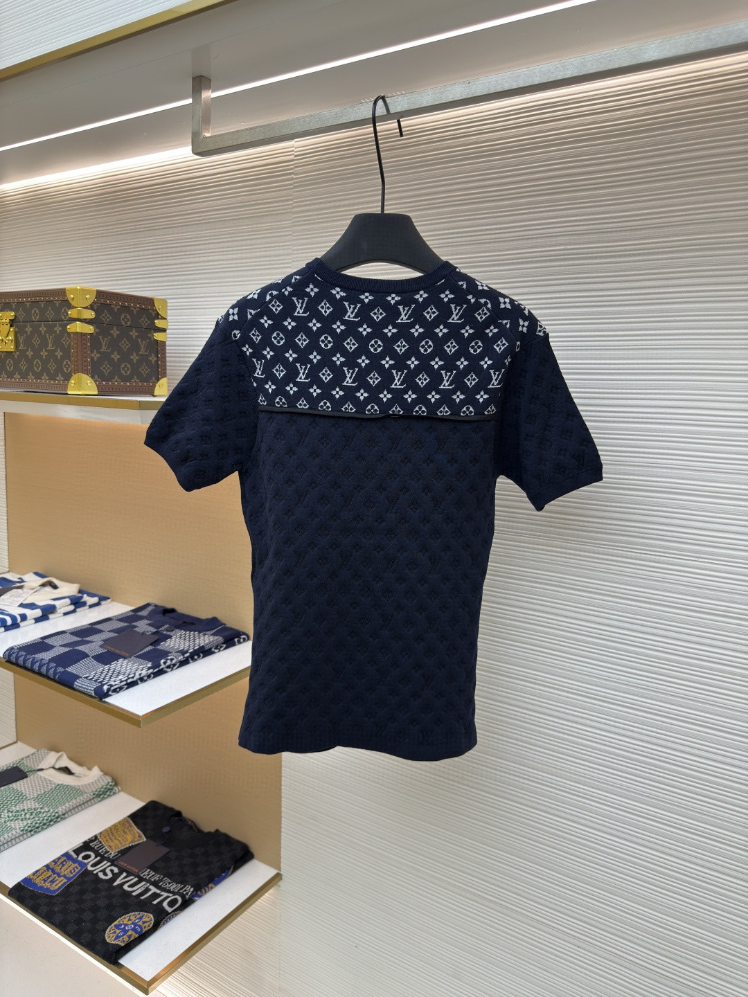 LOUIS VUITTON 路易威登 LV 拼接提花针织衫 T恤 短袖 女款 深蓝色 A5 1AI772