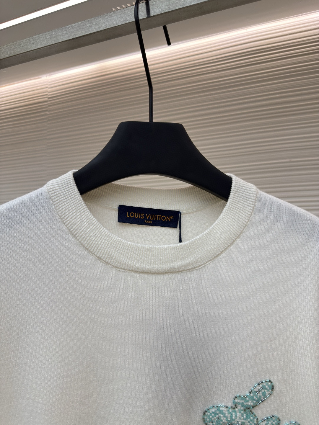LOUIS VUITTON 路易威登 LV 装饰细节珠饰毛织短袖 T恤 针织衫 白色 B0 1AHVO8