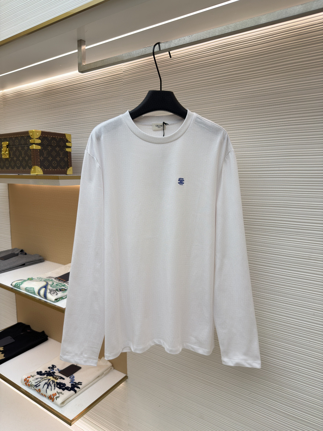 CELINE 徽标刺绣圆领T恤 打底衫 长袖 黑色 白色 A5 RX0IZ1242-38AW