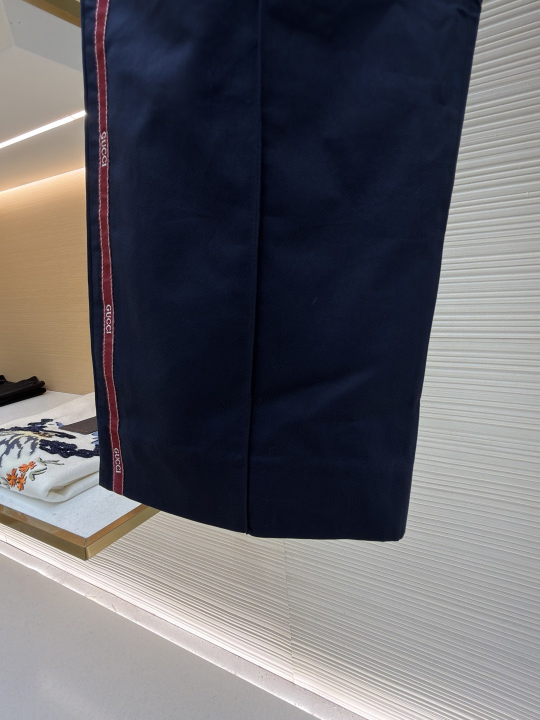 GUCCI 古驰 织带边饰松紧腰休闲裤 运动裤 长裤 裤子 蓝色 B0