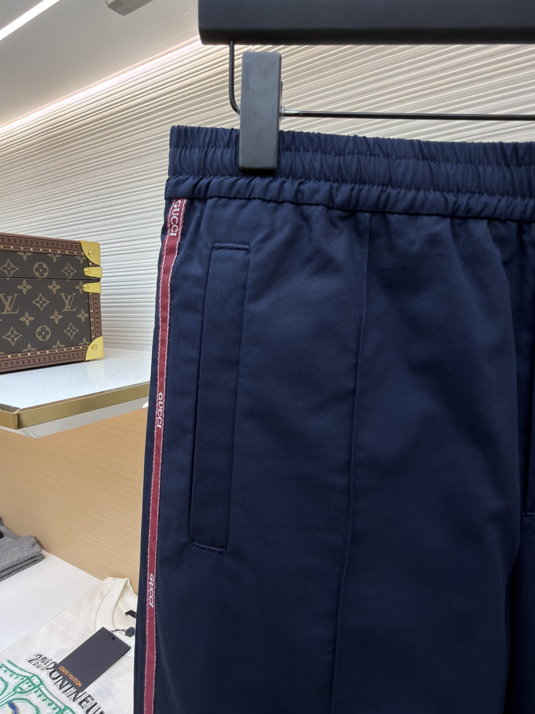 GUCCI 古驰 织带边饰松紧腰休闲裤 运动裤 长裤 裤子 蓝色 B0