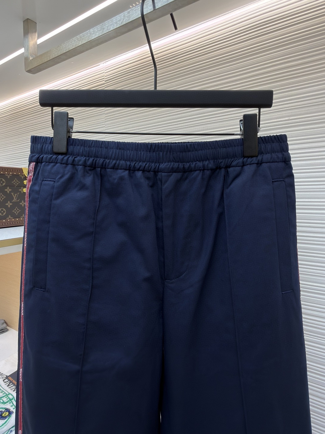 GUCCI 古驰 织带边饰松紧腰休闲裤 运动裤 长裤 裤子 蓝色 B0