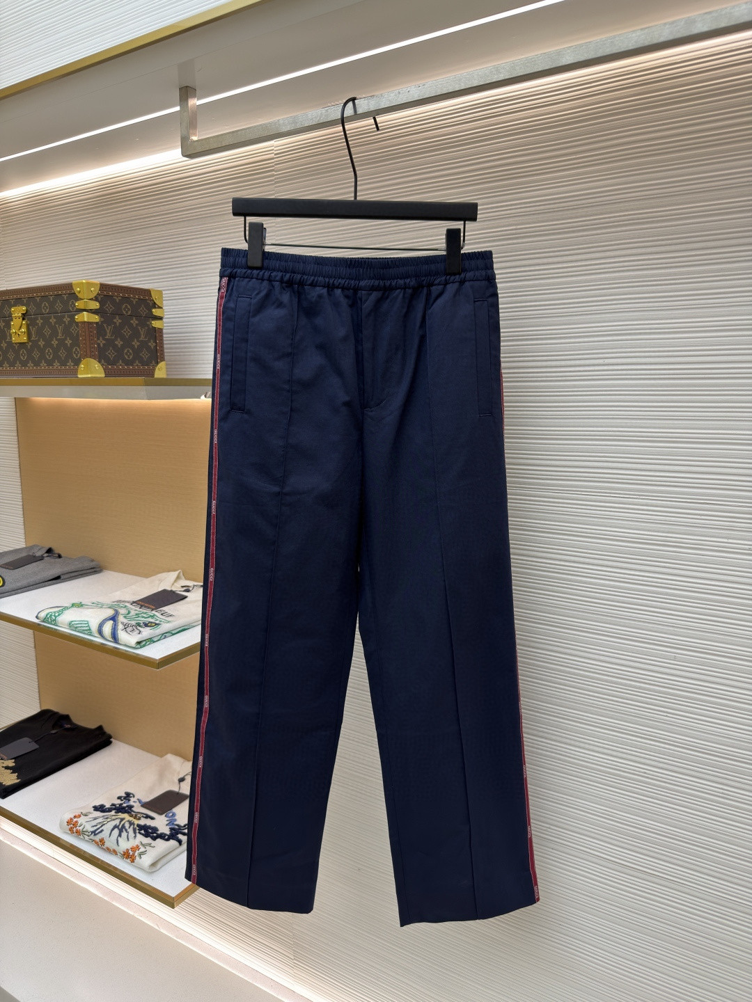 GUCCI 古驰 织带边饰松紧腰休闲裤 运动裤 长裤 裤子 蓝色 B0