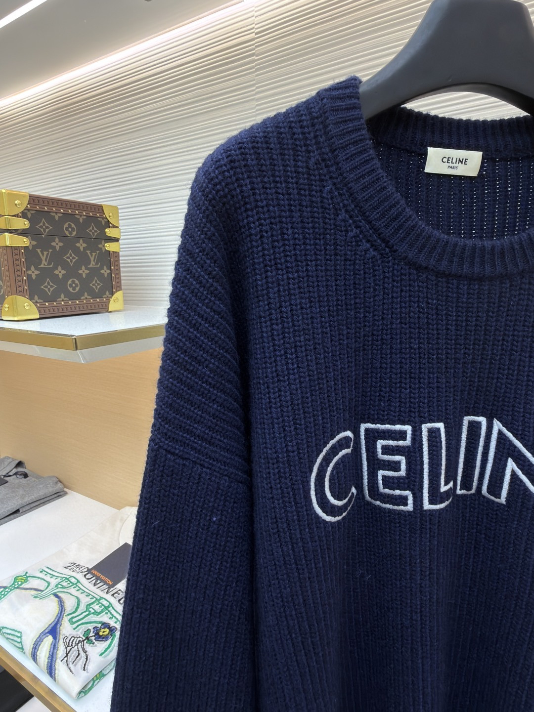 CELINE 赛琳 标识圆领毛衣 针织衫 外套 长袖 蓝色 B0
