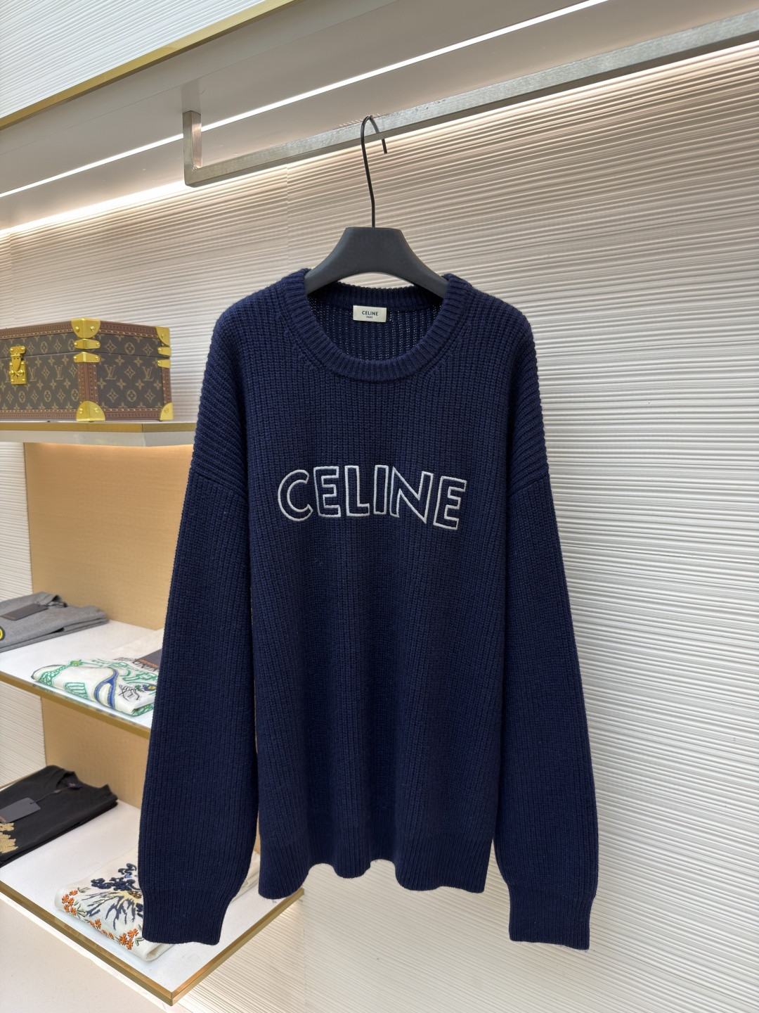 CELINE 赛琳 标识圆领毛衣 针织衫 外套 长袖 蓝色 B0