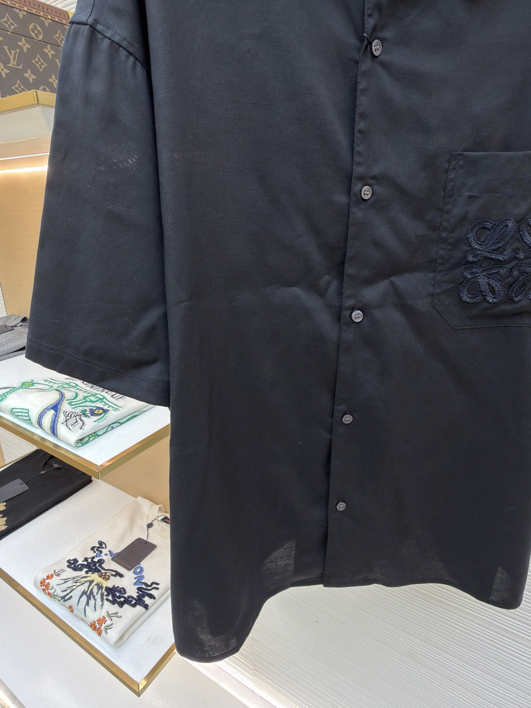 Loewe 罗意威 绣花亚麻短袖衬衫 外套 夏季 黑色 A5 H616Y05X73-1100