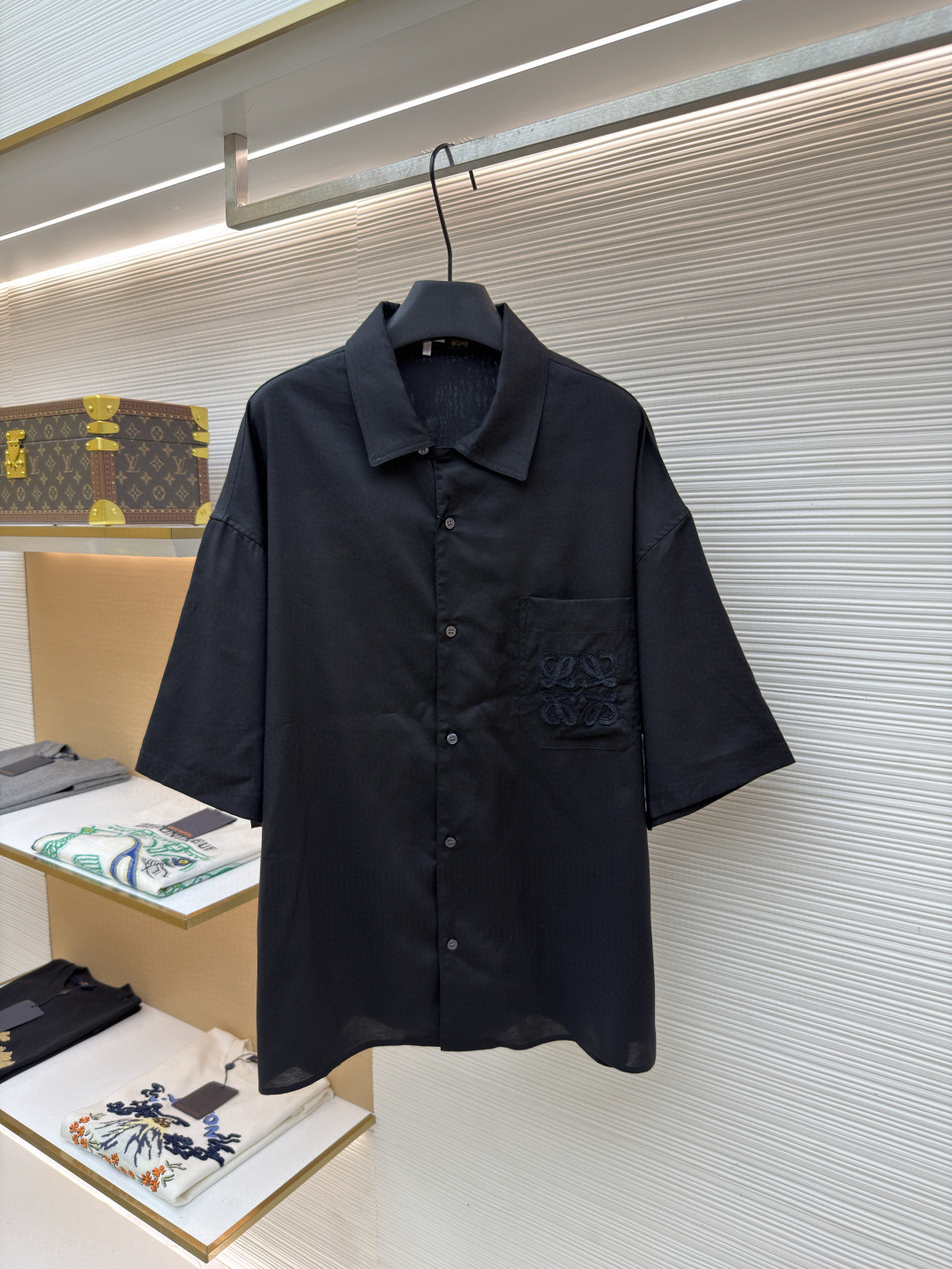 Loewe 罗意威 绣花亚麻短袖衬衫 外套 夏季 黑色 A5 H616Y05X73-1100