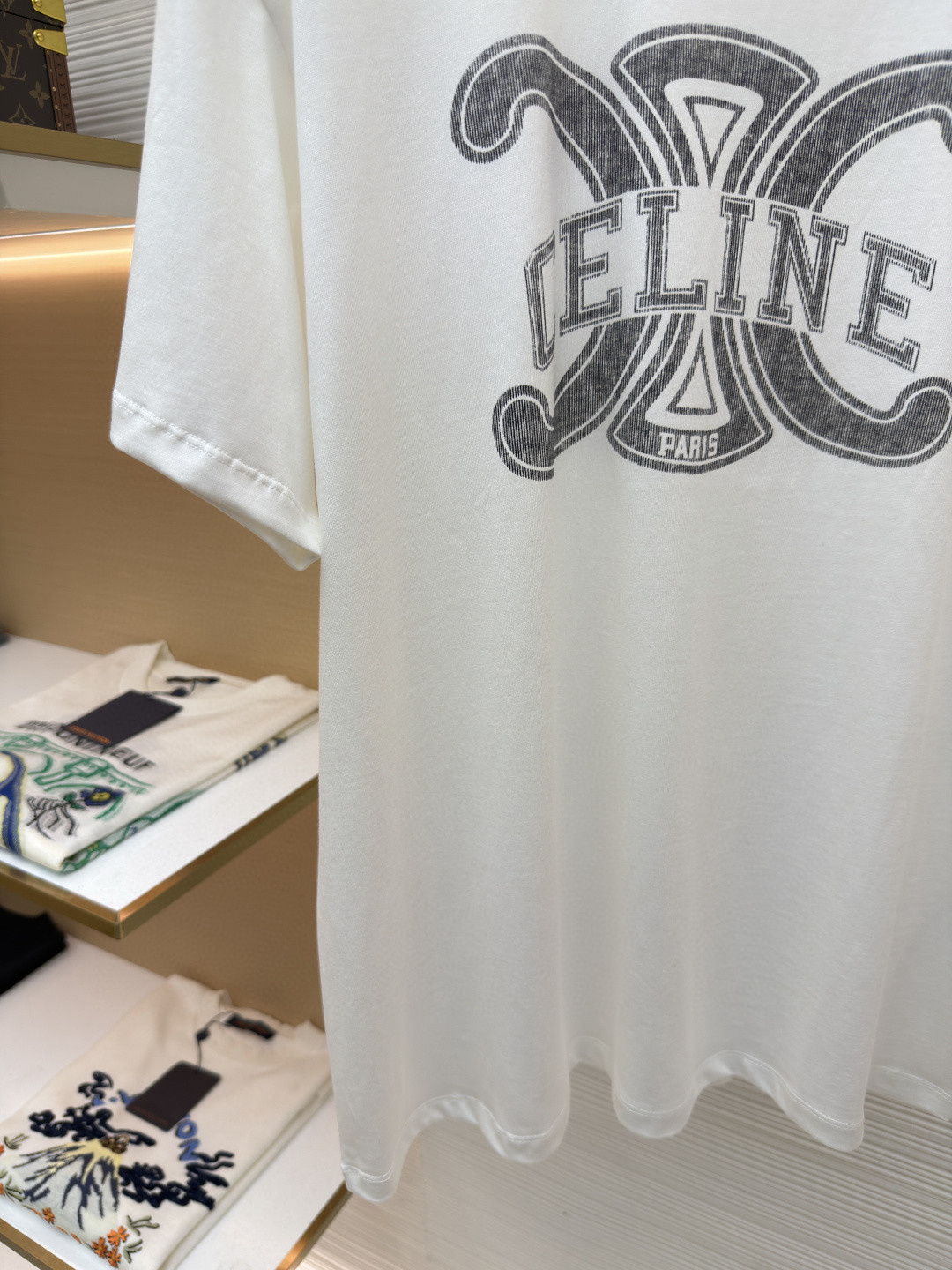 CELINE 赛琳 凯旋门字母印花 短袖 T恤 圆领 夏款 黑色 白色 A0 RX0BO671Q-38AW