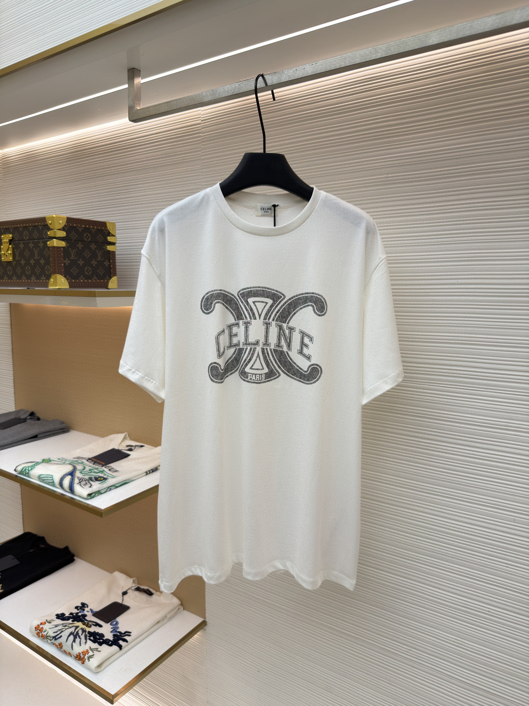 CELINE 赛琳 凯旋门字母印花 短袖 T恤 圆领 夏款 黑色 白色 A0 RX0BO671Q-38AW