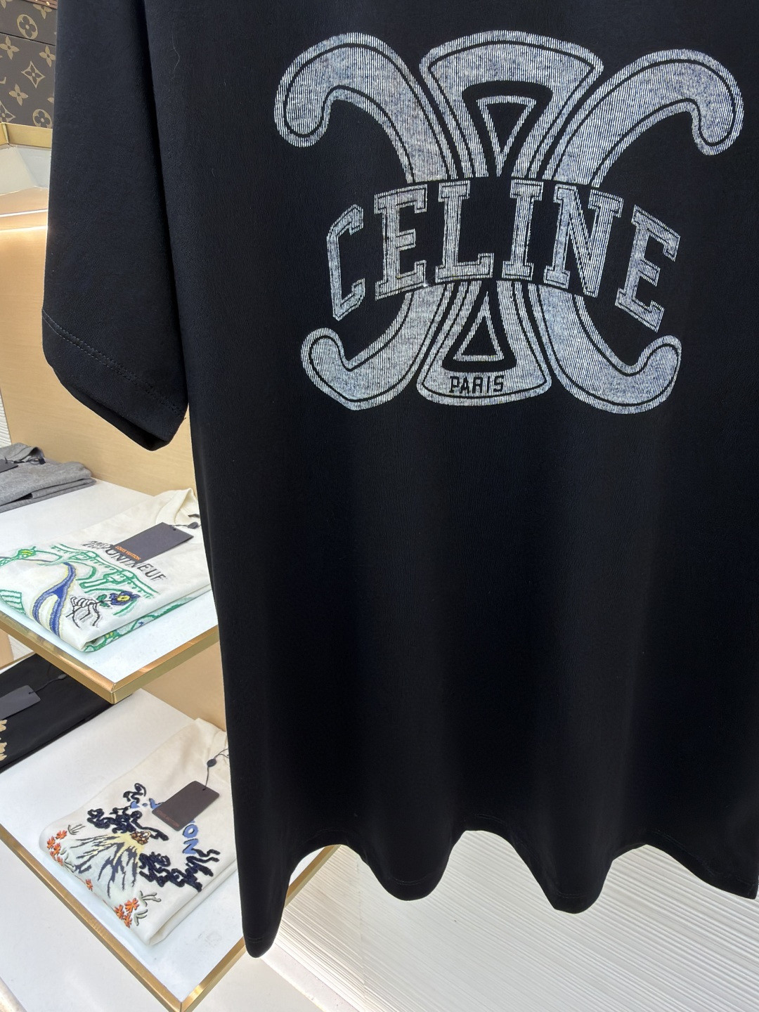 CELINE 赛琳 凯旋门字母印花 短袖 T恤 圆领 夏款 黑色 白色 A0 RX0BO671Q-38AW