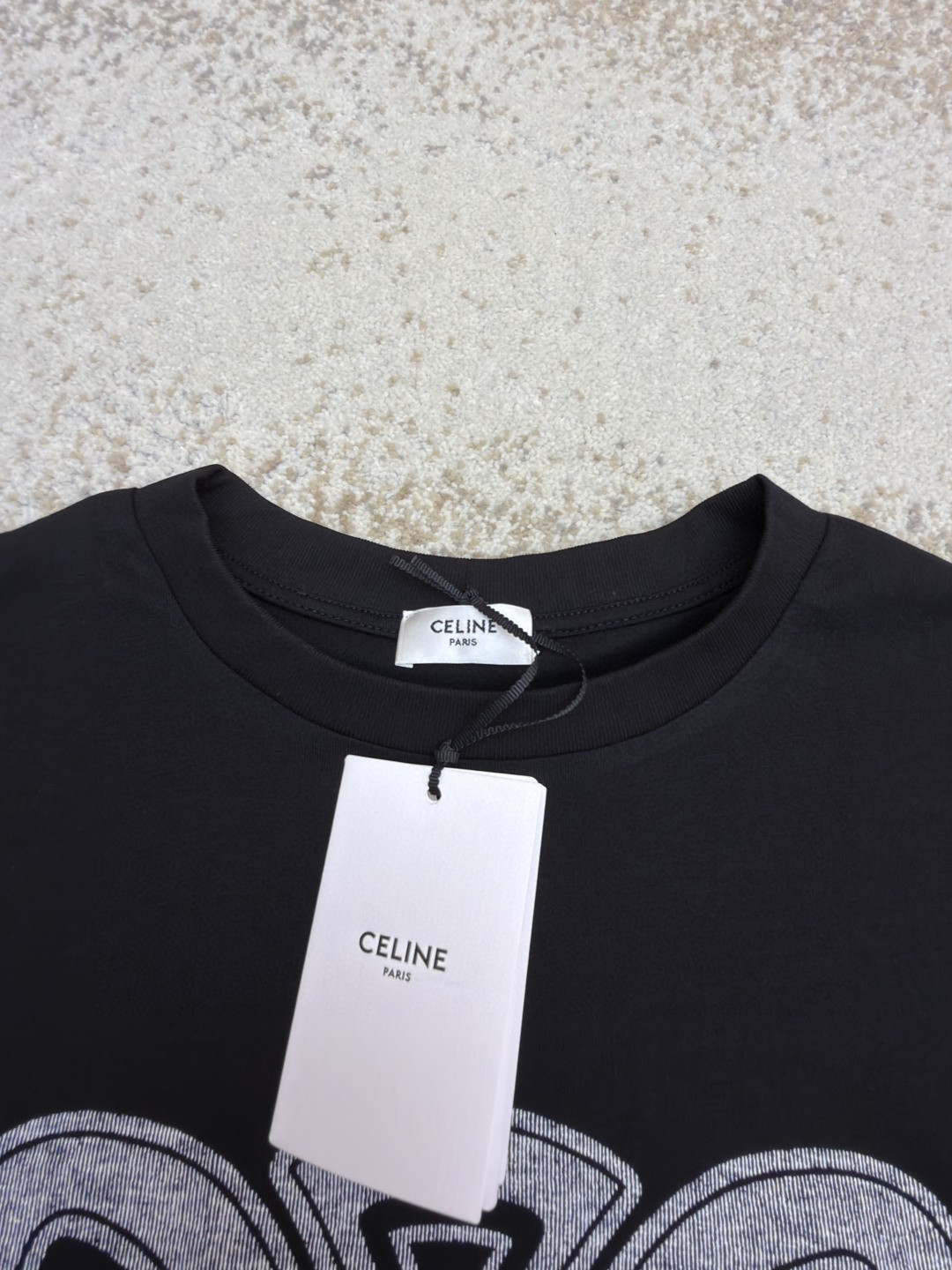 CELINE 字母印花圆领T恤 打底衫 长袖 黑色 A5