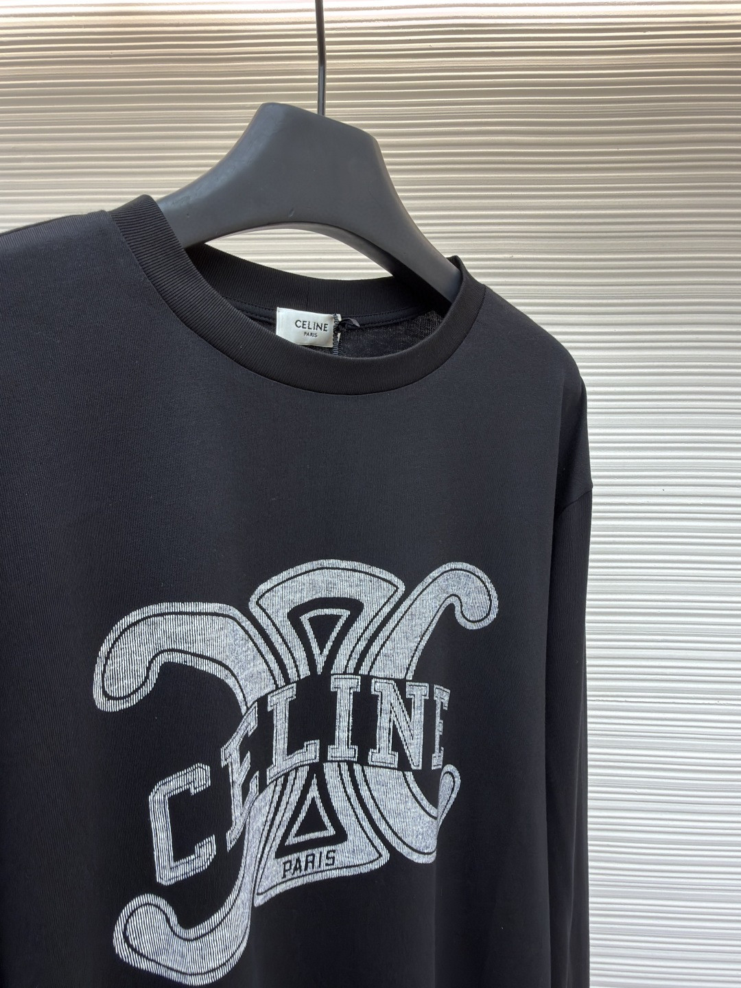 CELINE 字母印花圆领T恤 打底衫 长袖 黑色 A5