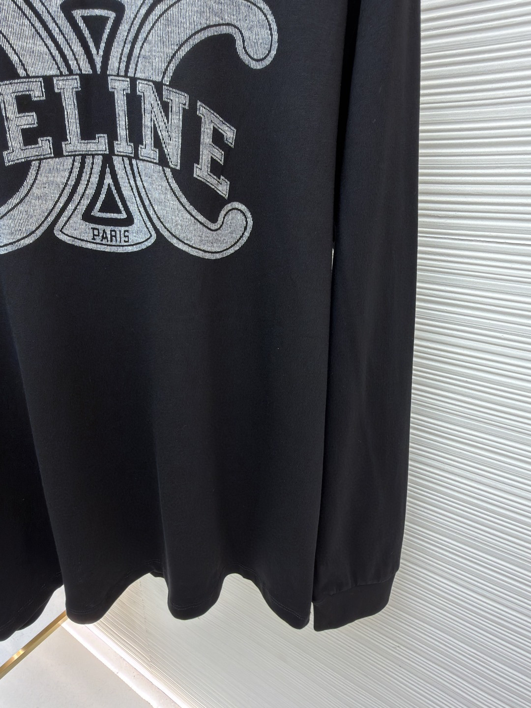 CELINE 字母印花圆领T恤 打底衫 长袖 黑色 A5