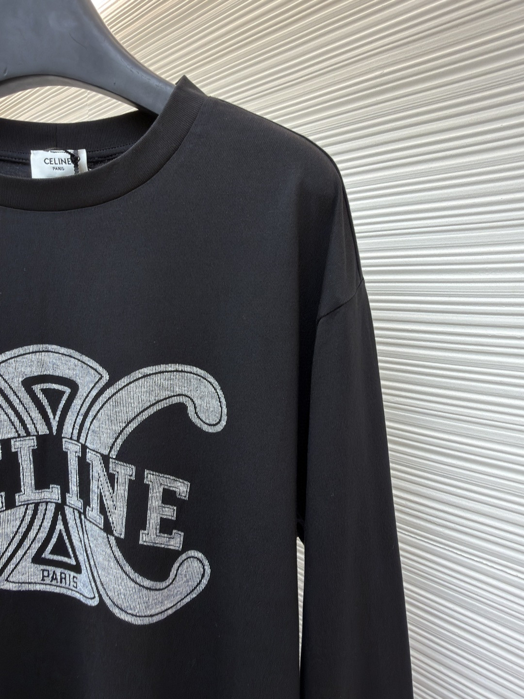 CELINE 字母印花圆领T恤 打底衫 长袖 黑色 A5