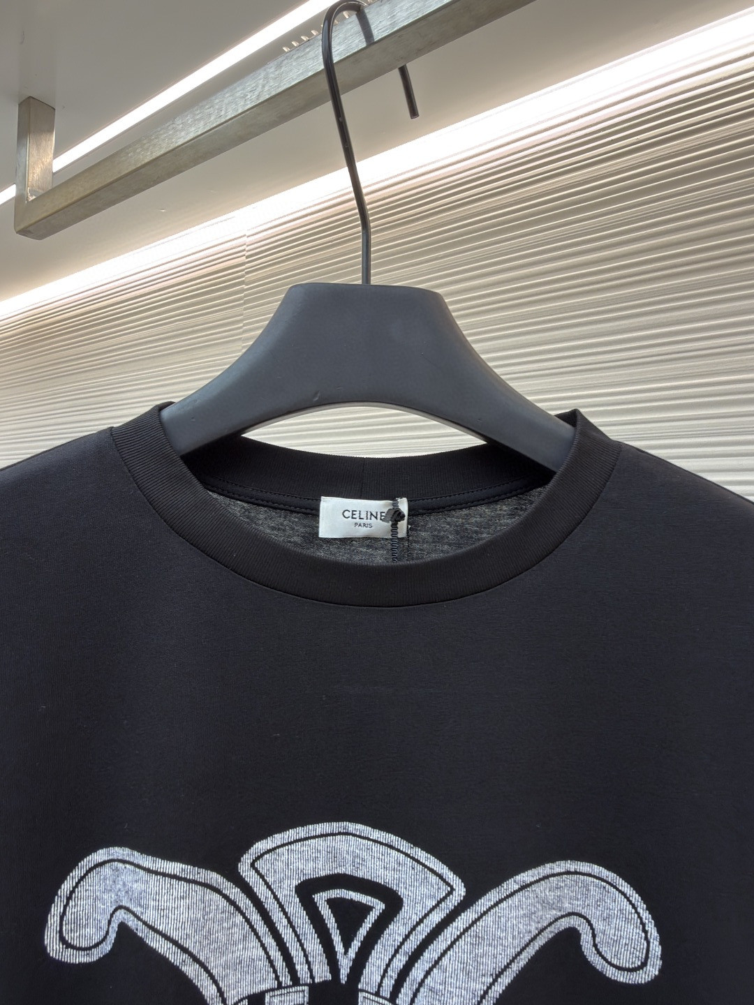 CELINE 字母印花圆领T恤 打底衫 长袖 黑色 A5
