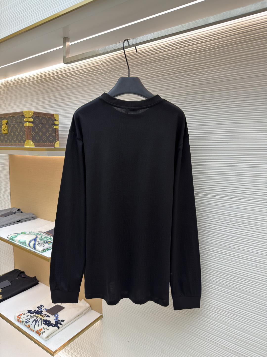 CELINE 字母印花圆领T恤 打底衫 长袖 黑色 A5