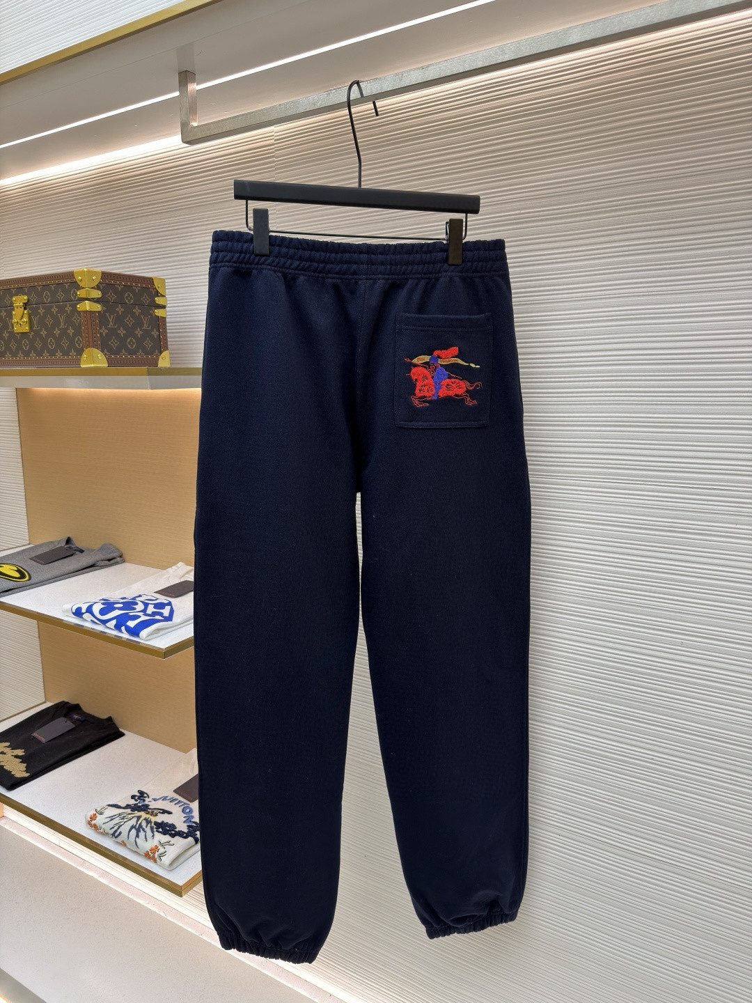 Burberry 巴宝莉 绒毛马刺绣松紧腰运动裤 休闲裤 裤子 长裤 海军蓝 B0 81184161