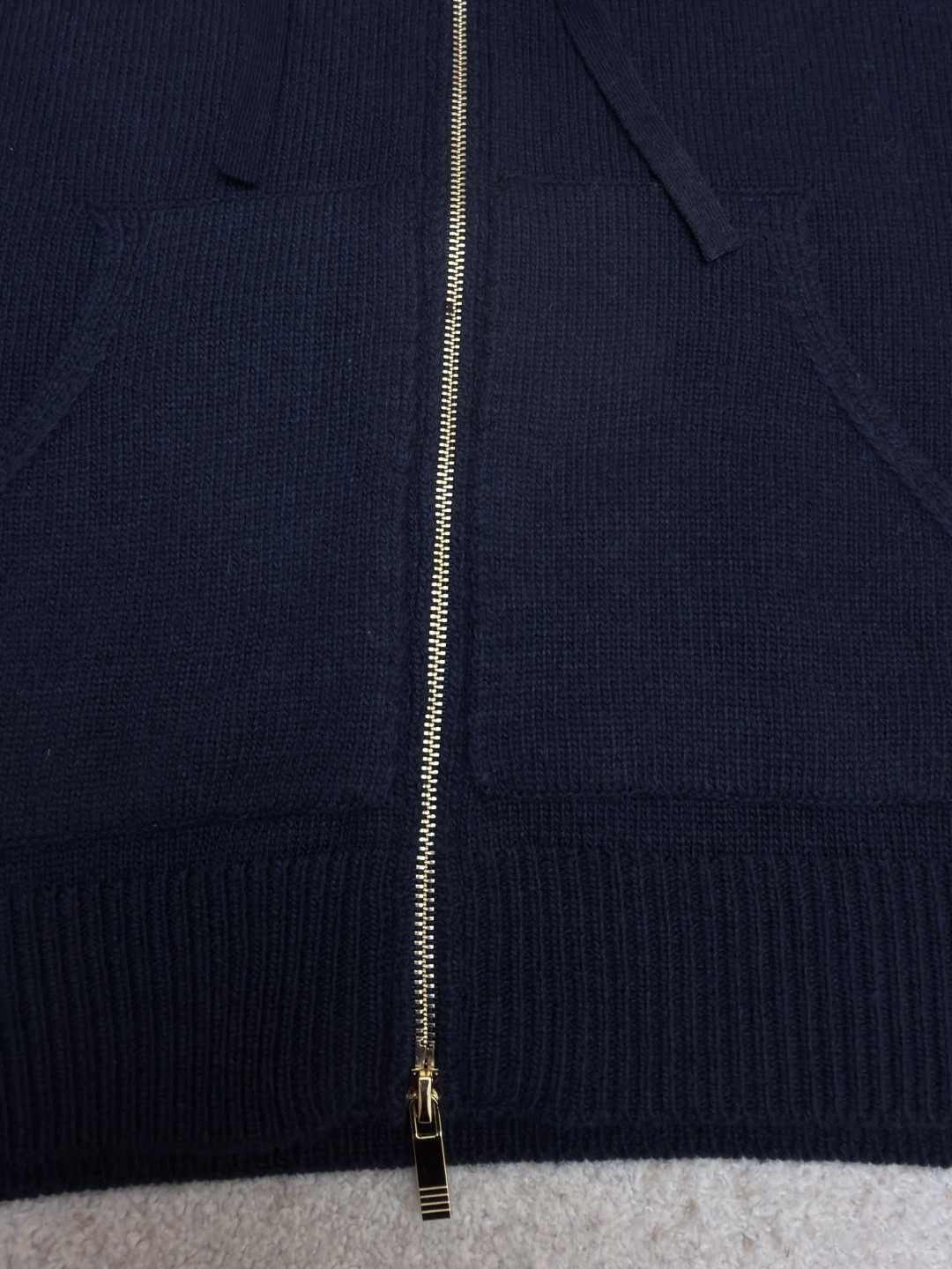 THOM BROWNE 后背小马图案拉链连帽针织衫 毛衣 外套 长袖 海军蓝 B0 MKT024A-Y1029-415