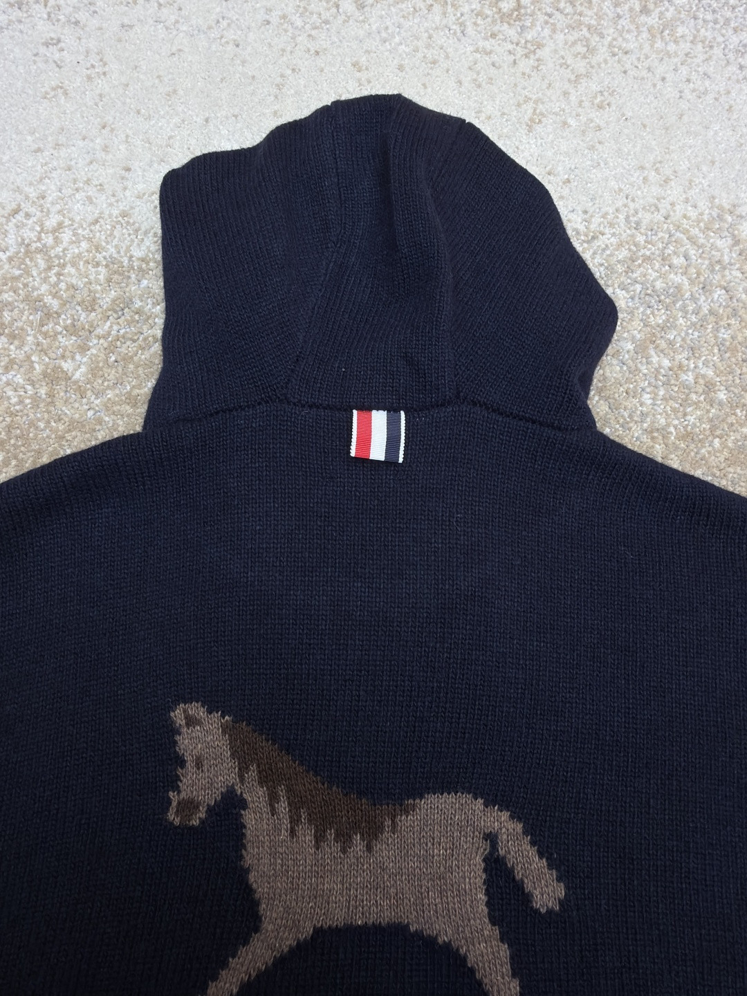 THOM BROWNE 后背小马图案拉链连帽针织衫 毛衣 外套 长袖 海军蓝 B0 MKT024A-Y1029-415