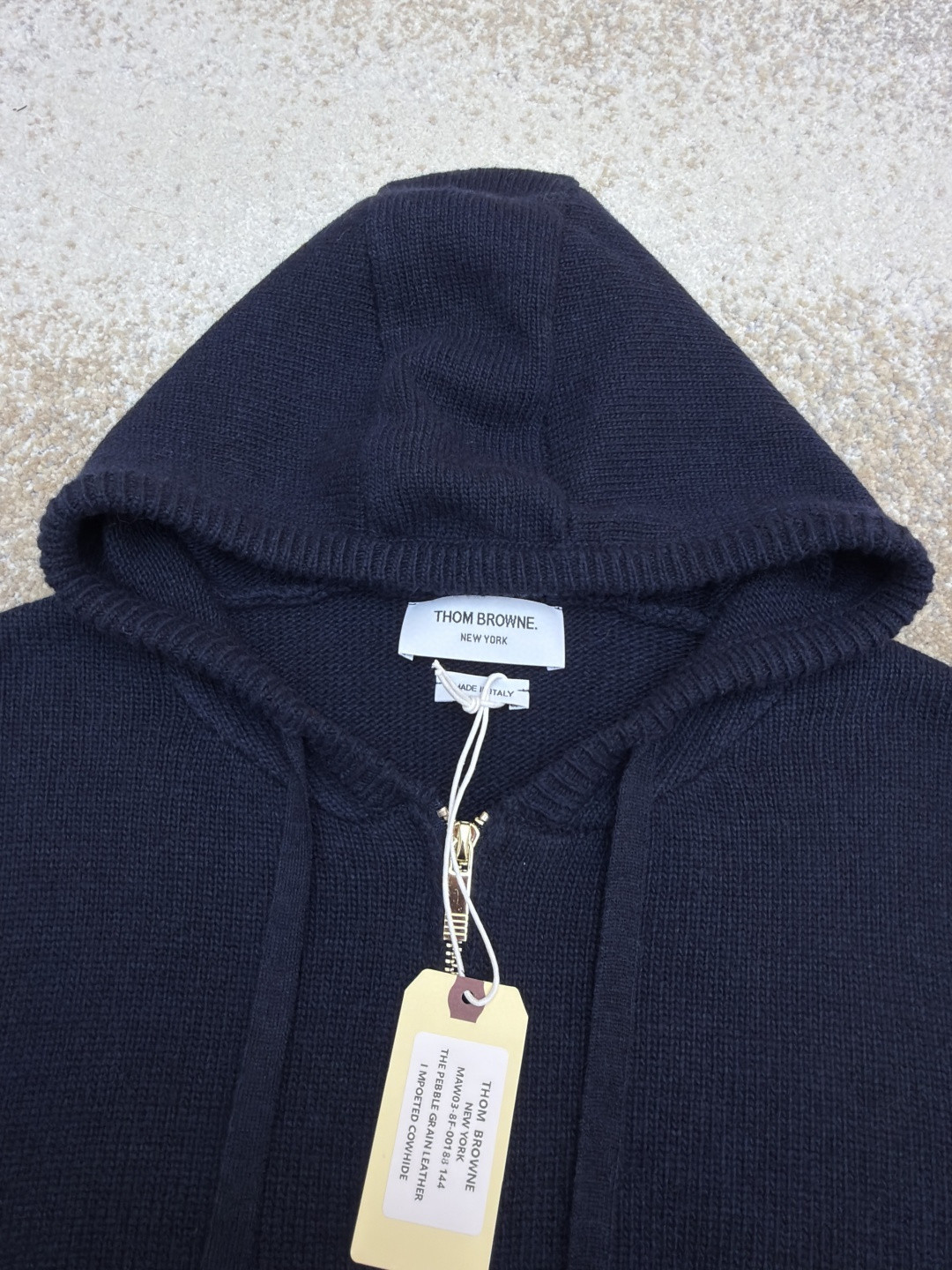 THOM BROWNE 后背小马图案拉链连帽针织衫 毛衣 外套 长袖 海军蓝 B0 MKT024A-Y1029-415