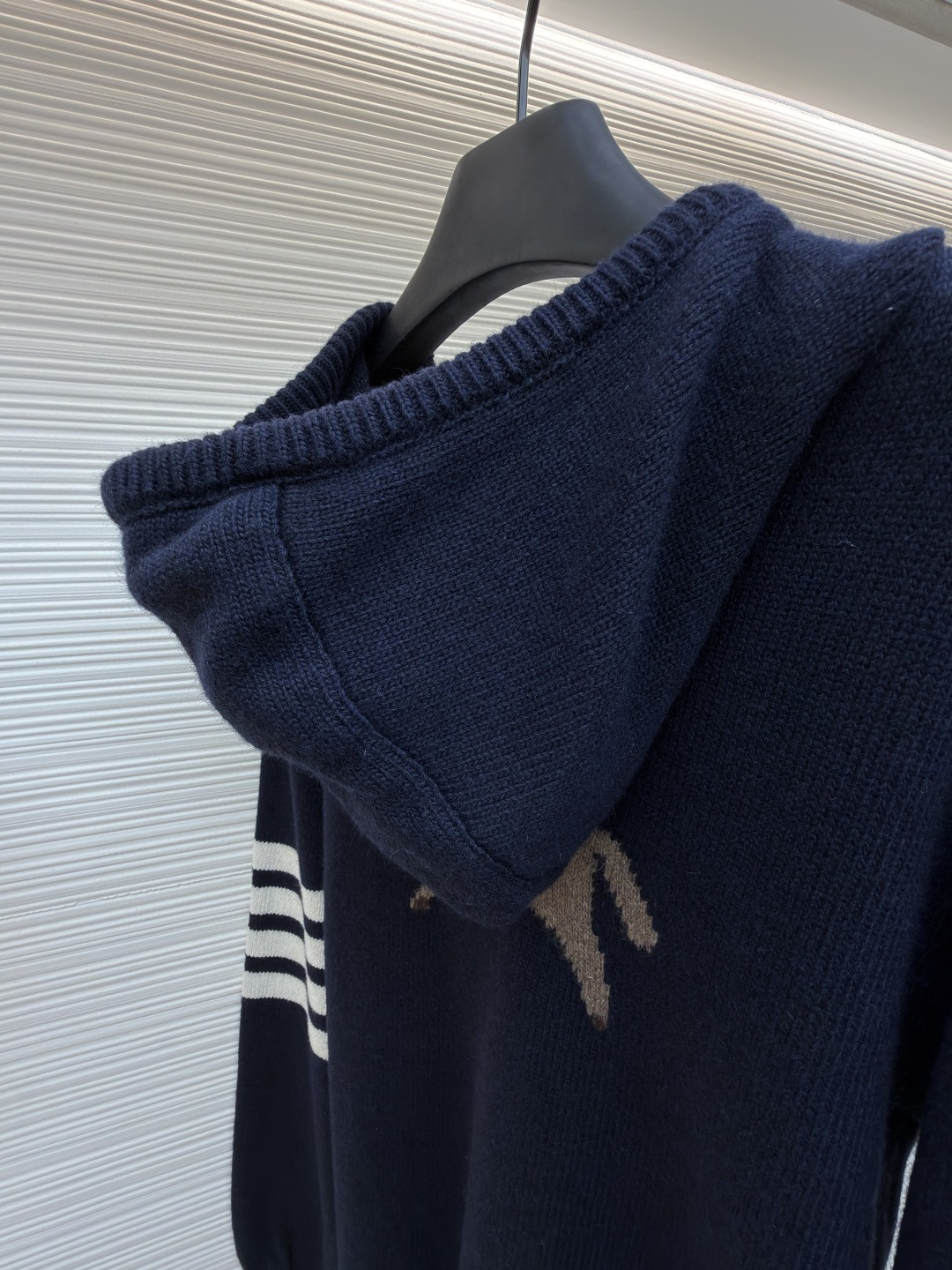 THOM BROWNE 后背小马图案拉链连帽针织衫 毛衣 外套 长袖 海军蓝 B0 MKT024A-Y1029-415