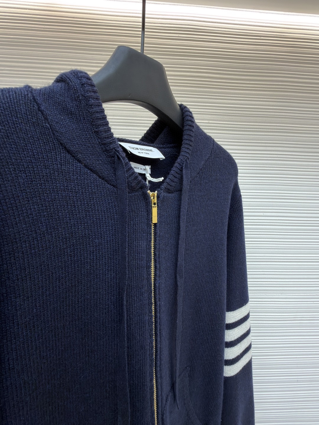 THOM BROWNE 后背小马图案拉链连帽针织衫 毛衣 外套 长袖 海军蓝 B0 MKT024A-Y1029-415