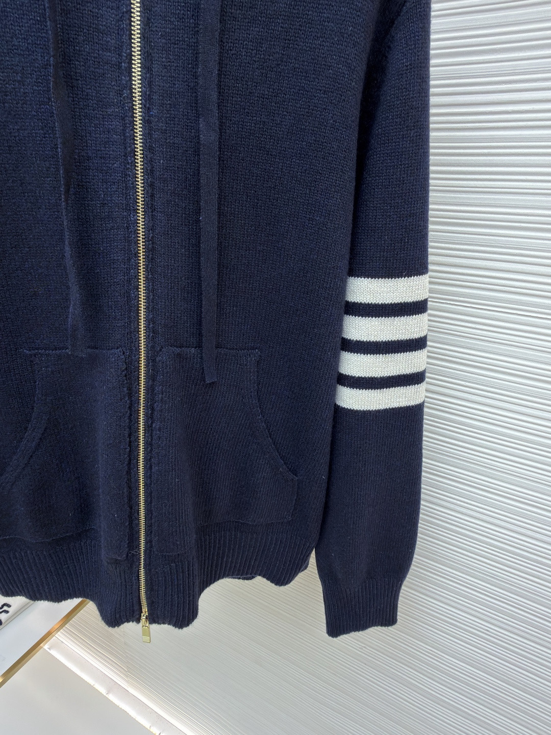 THOM BROWNE 后背小马图案拉链连帽针织衫 毛衣 外套 长袖 海军蓝 B0 MKT024A-Y1029-415