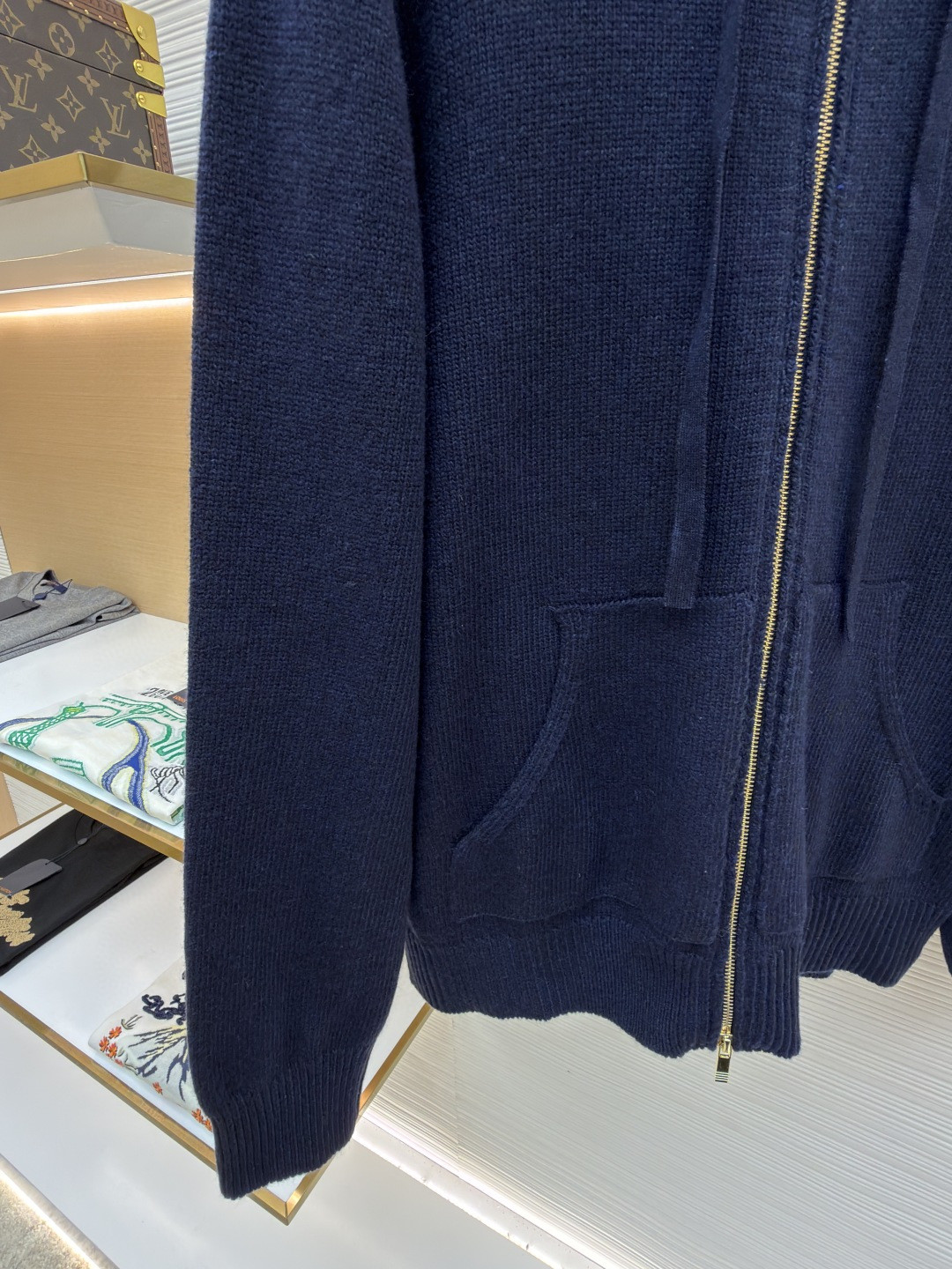 THOM BROWNE 后背小马图案拉链连帽针织衫 毛衣 外套 长袖 海军蓝 B0 MKT024A-Y1029-415