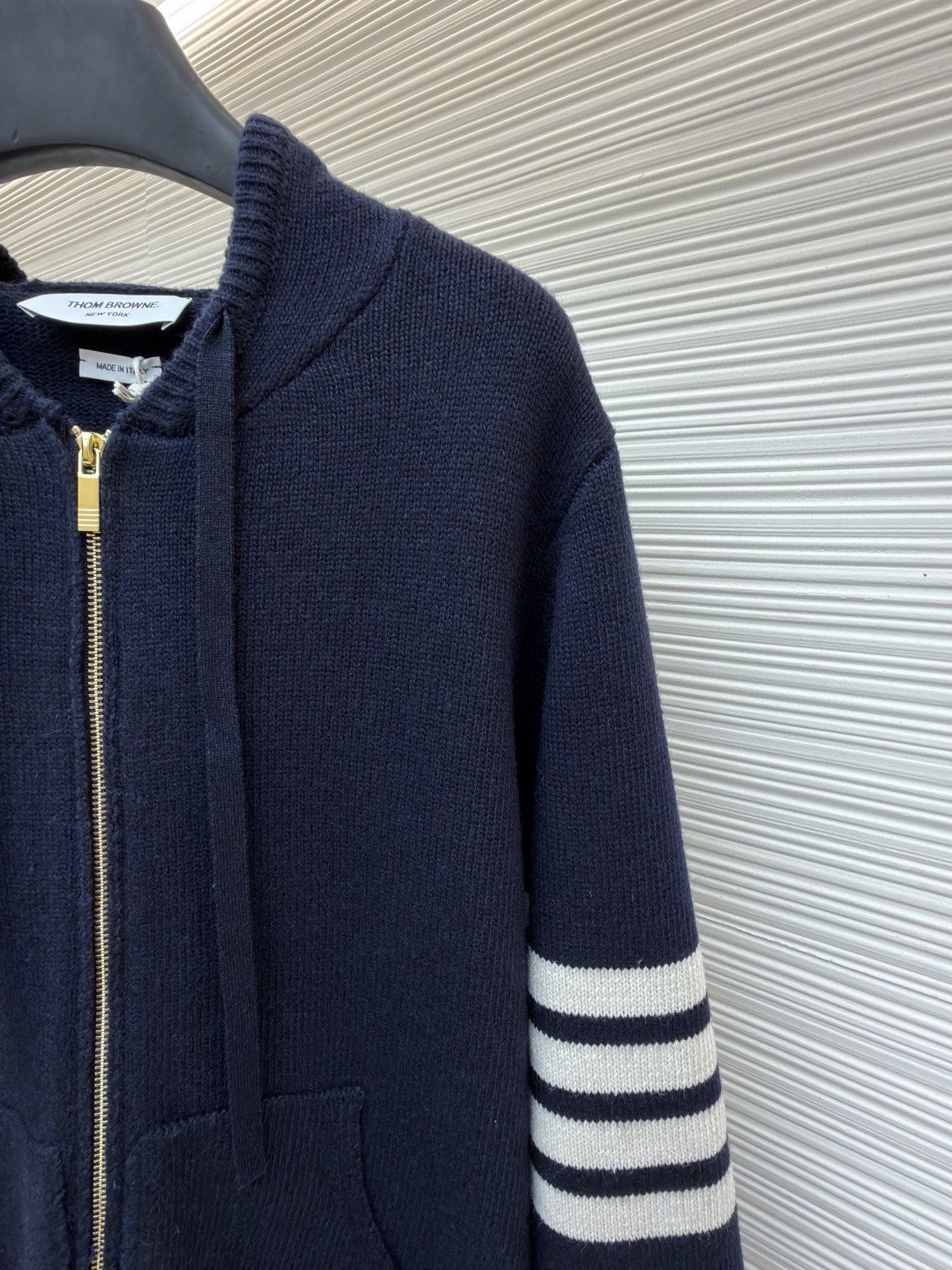 THOM BROWNE 后背小马图案拉链连帽针织衫 毛衣 外套 长袖 海军蓝 B0 MKT024A-Y1029-415