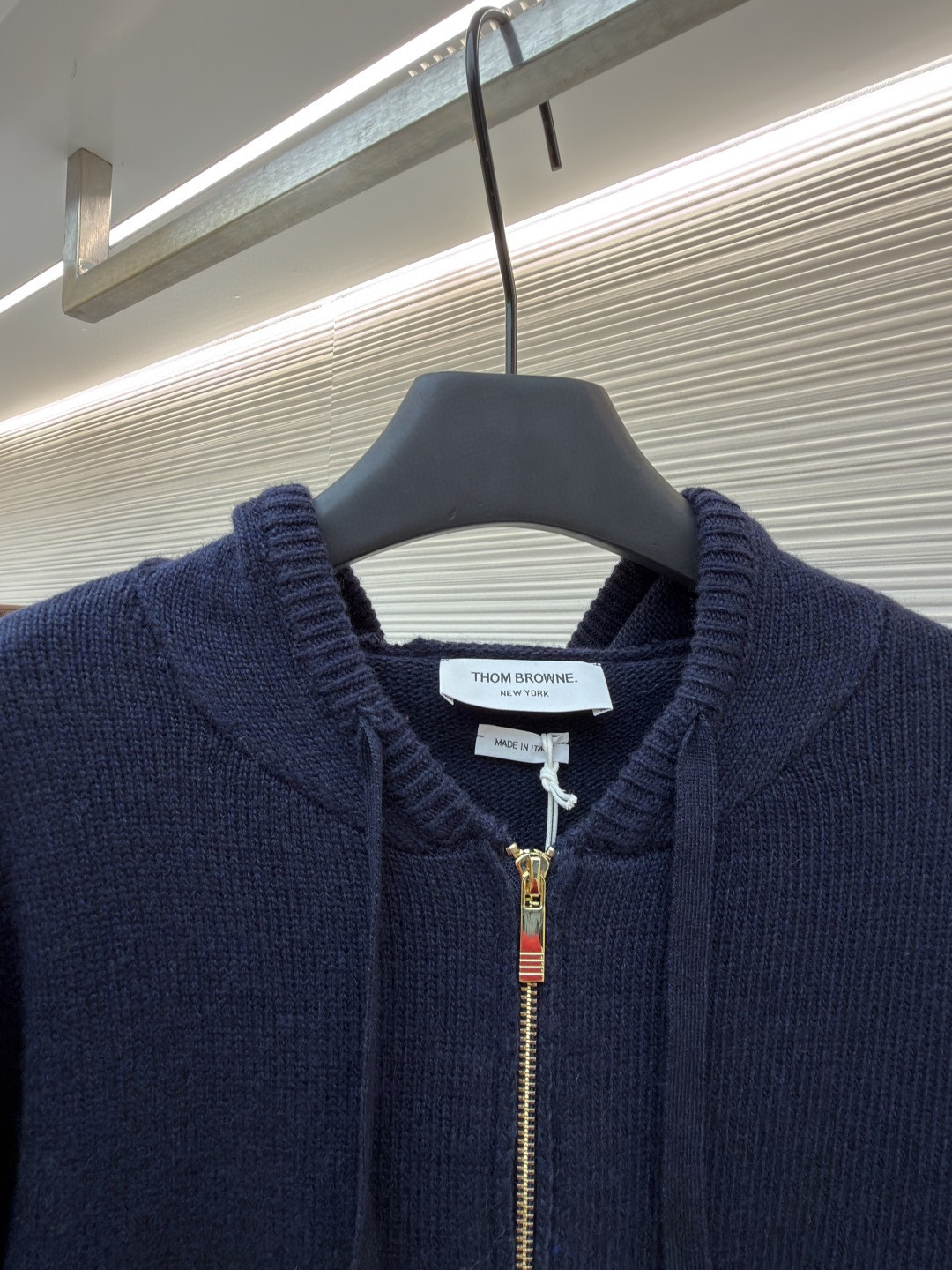 THOM BROWNE 后背小马图案拉链连帽针织衫 毛衣 外套 长袖 海军蓝 B0 MKT024A-Y1029-415