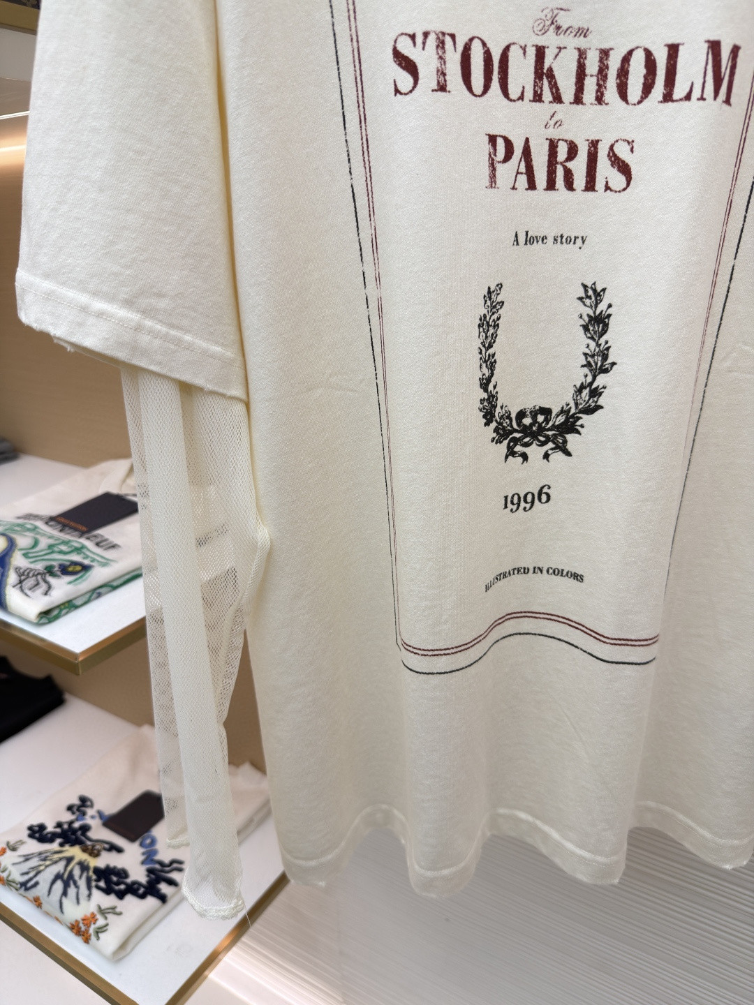 Acne Studios 假两件蕾丝细节图案圆领T恤 打底衫 长袖 米白色 A5 AL0496-AEG