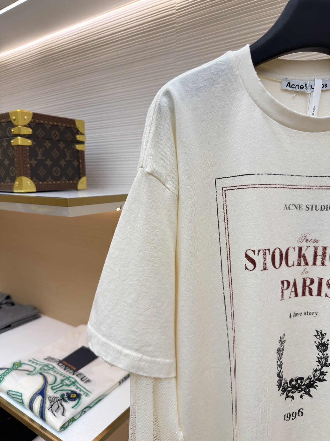 Acne Studios 假两件蕾丝细节图案圆领T恤 打底衫 长袖 米白色 A5 AL0496-AEG