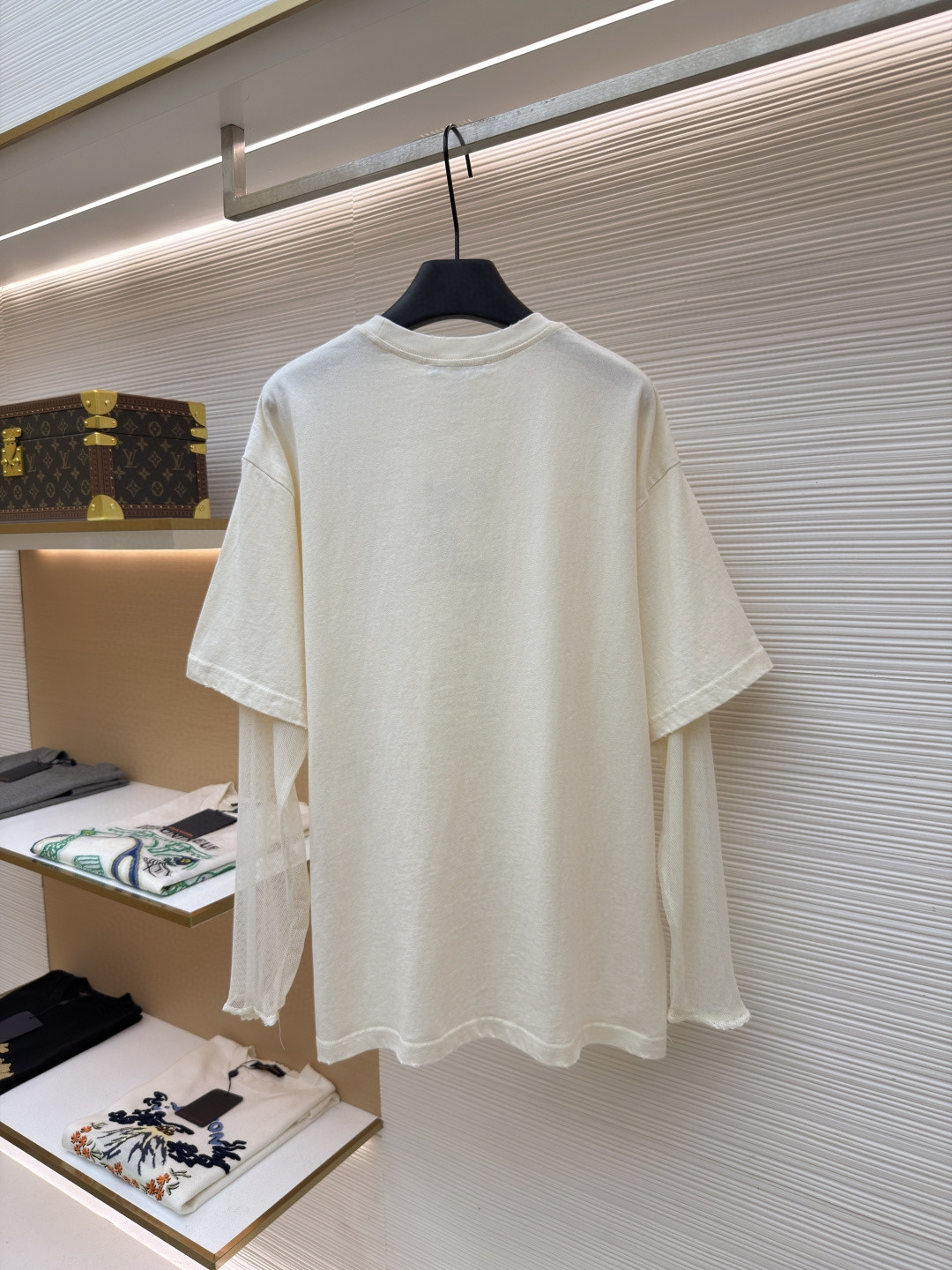 Acne Studios 假两件蕾丝细节图案圆领T恤 打底衫 长袖 米白色 A5 AL0496-AEG