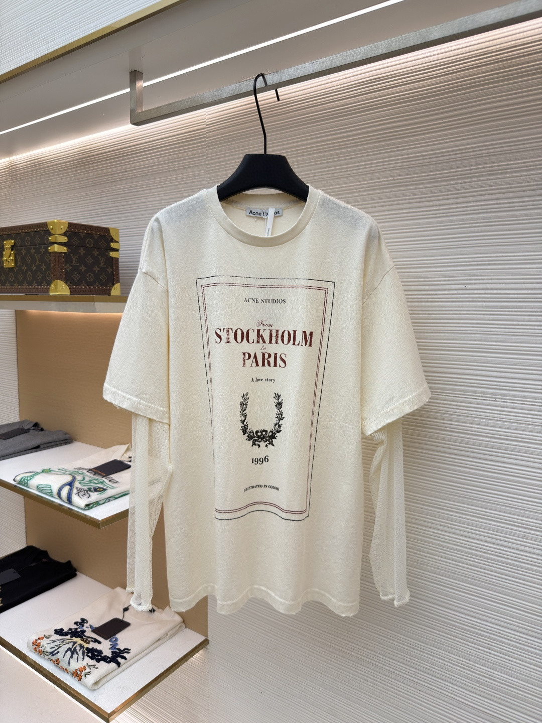 Acne Studios 假两件蕾丝细节图案圆领T恤 打底衫 长袖 米白色 A5 AL0496-AEG