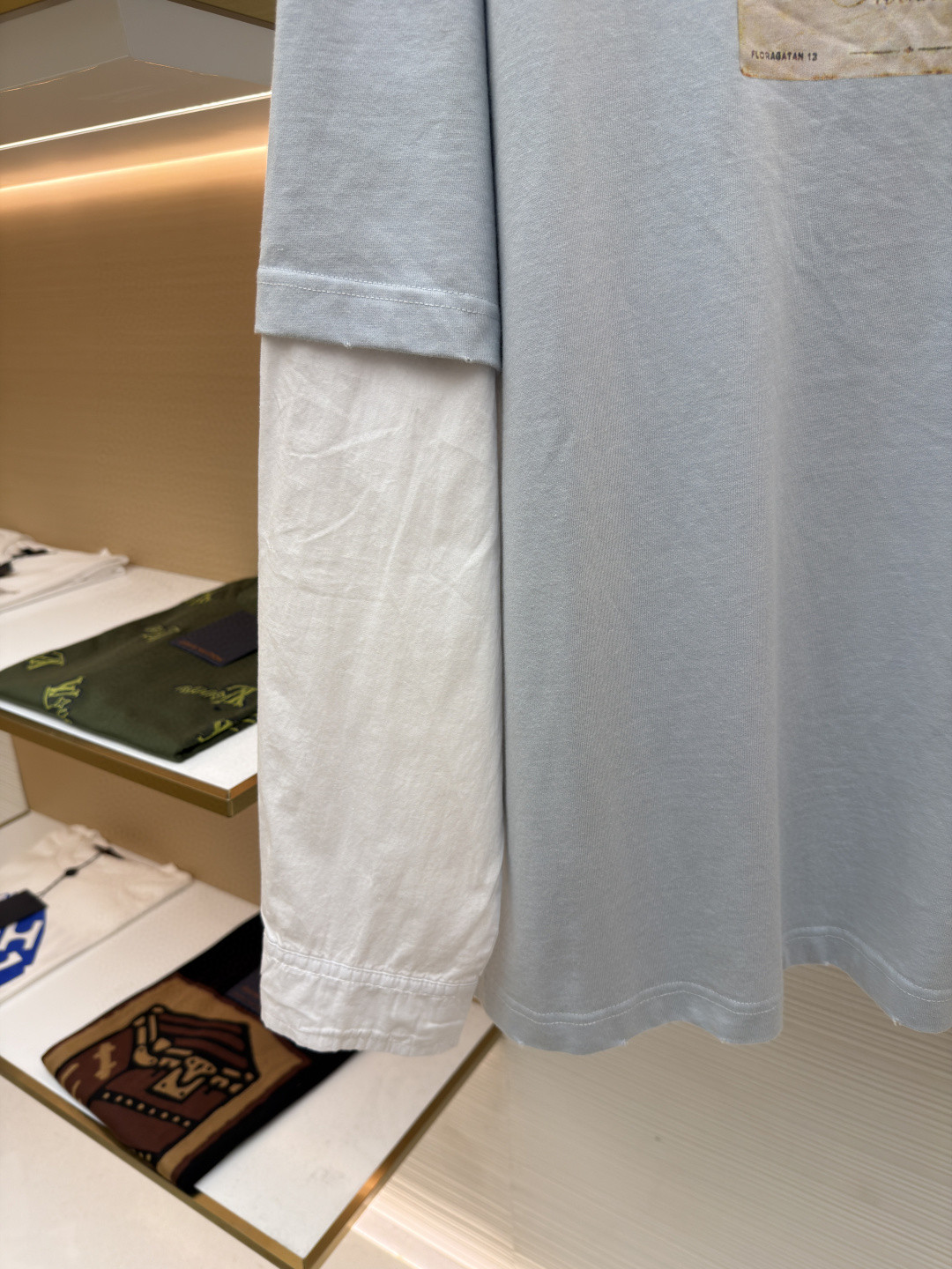 Acne Studios 钱币字母假两件圆领T恤 打底衫 长袖 浅灰色 A5 CL0322-AAB