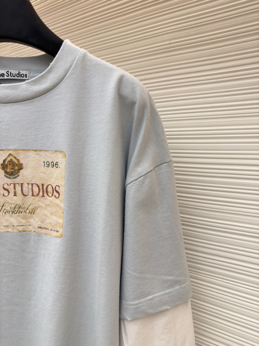 Acne Studios 钱币字母假两件圆领T恤 打底衫 长袖 浅灰色 A5 CL0322-AAB