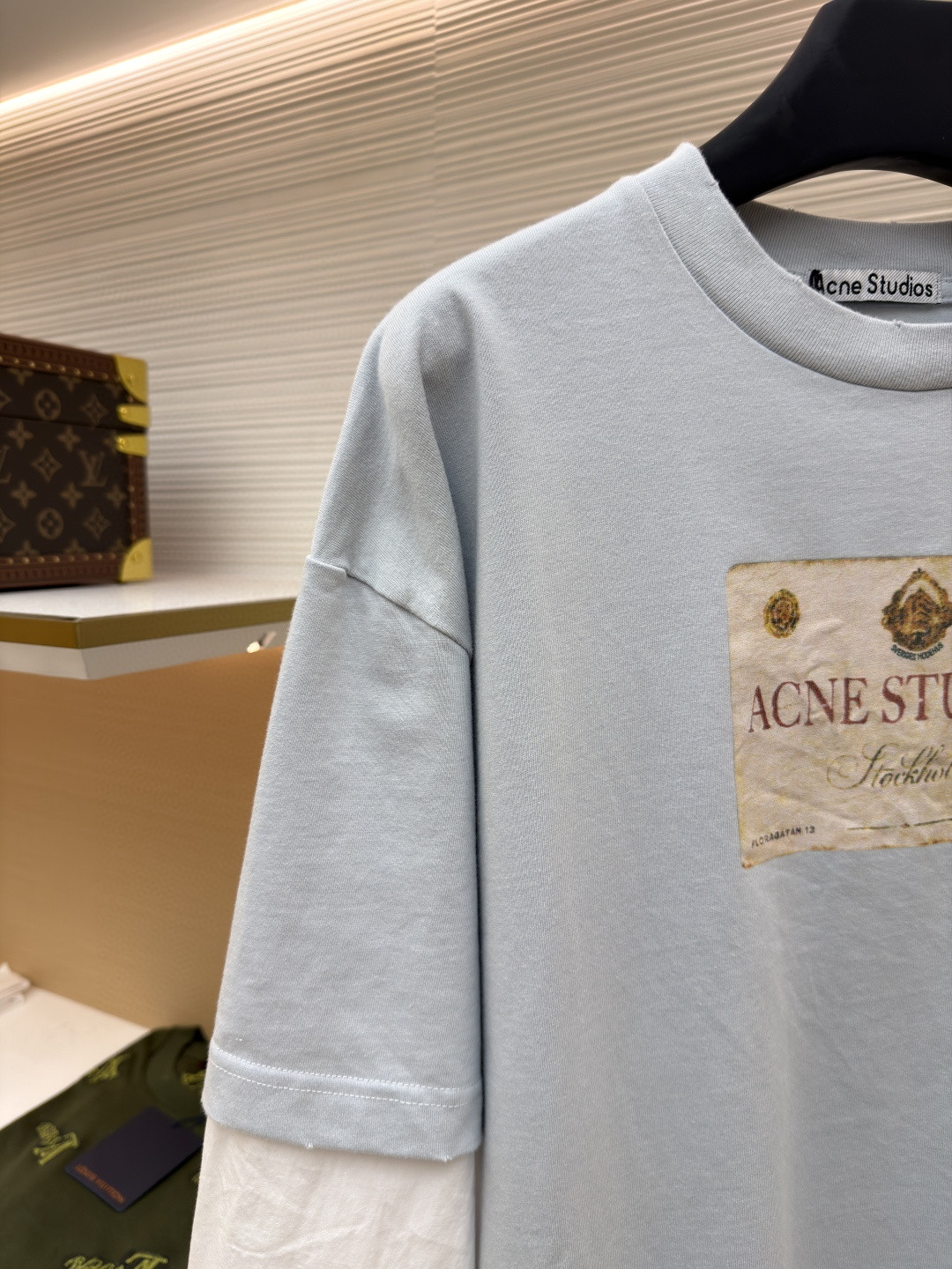 Acne Studios 钱币字母假两件圆领T恤 打底衫 长袖 浅灰色 A5 CL0322-AAB