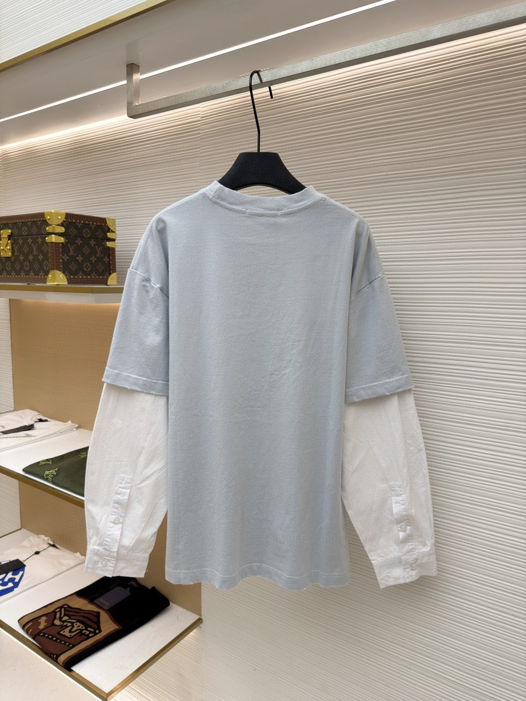 Acne Studios 钱币字母假两件圆领T恤 打底衫 长袖 浅灰色 A5 CL0322-AAB