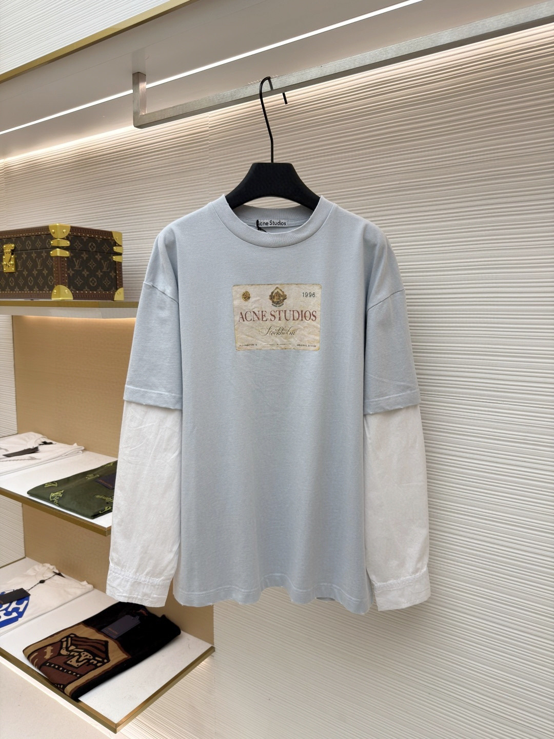 Acne Studios 钱币字母假两件圆领T恤 打底衫 长袖 浅灰色 A5 CL0322-AAB