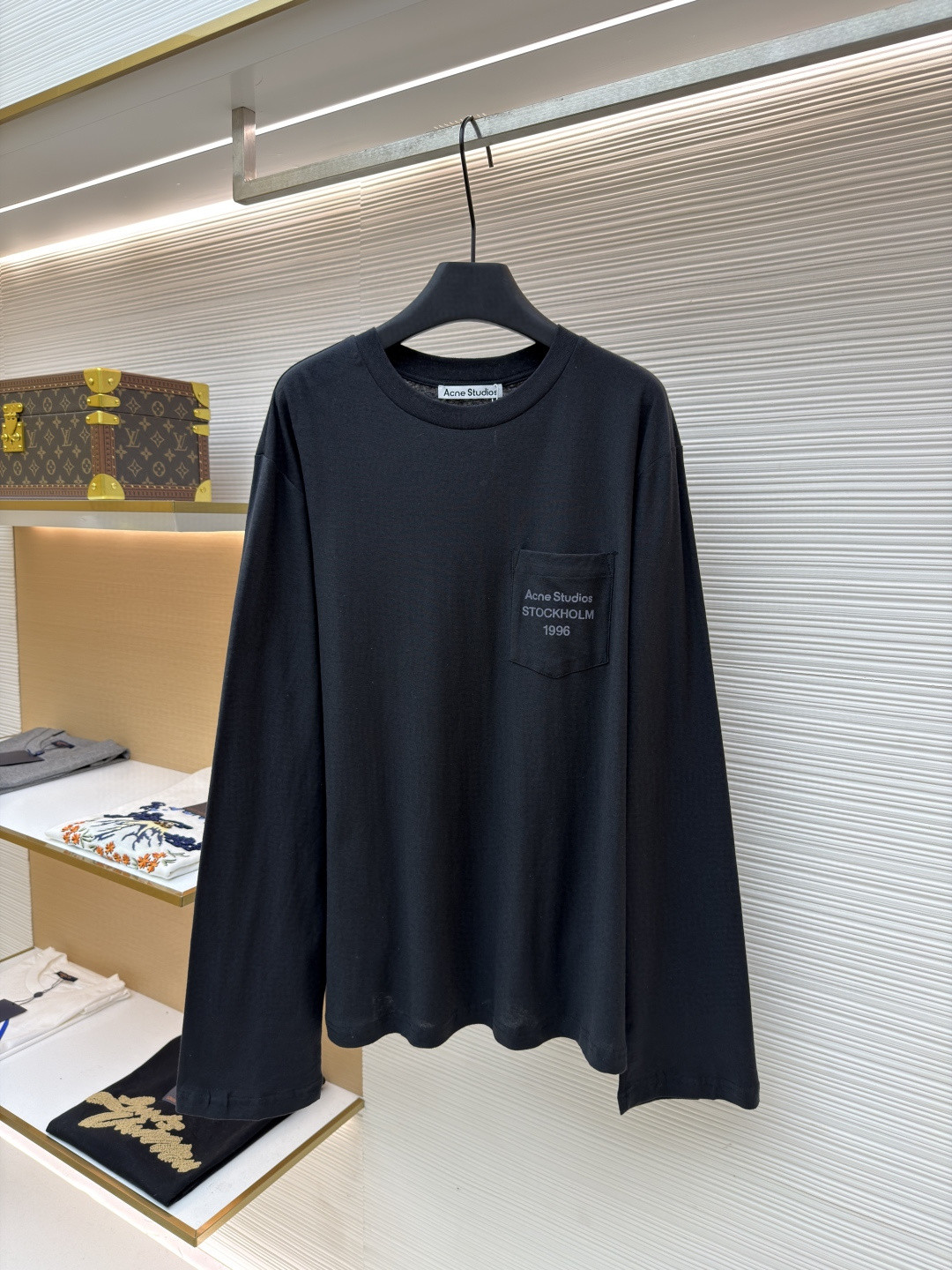 Acne Studios徽标口袋圆领T恤 打底衫 长袖 白色 黑色 A5 CL0439-AEG