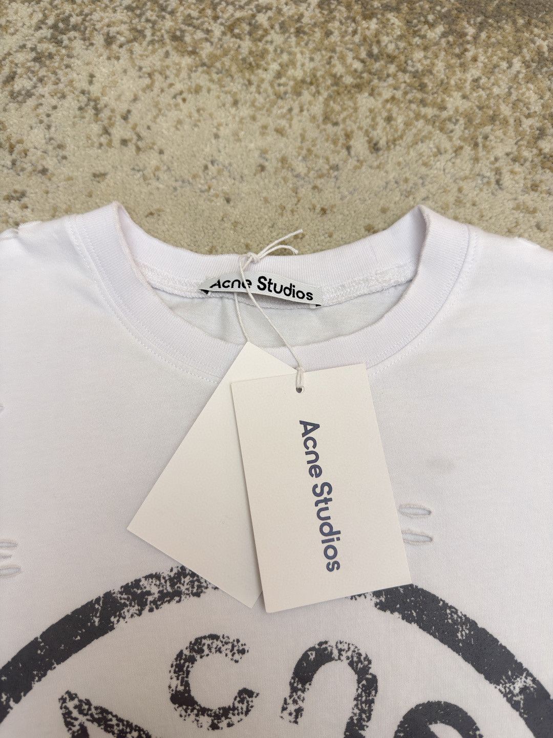 Acne Studios 做旧破洞徽标印花破洞T恤 短袖 白色 A2 CL0294-183