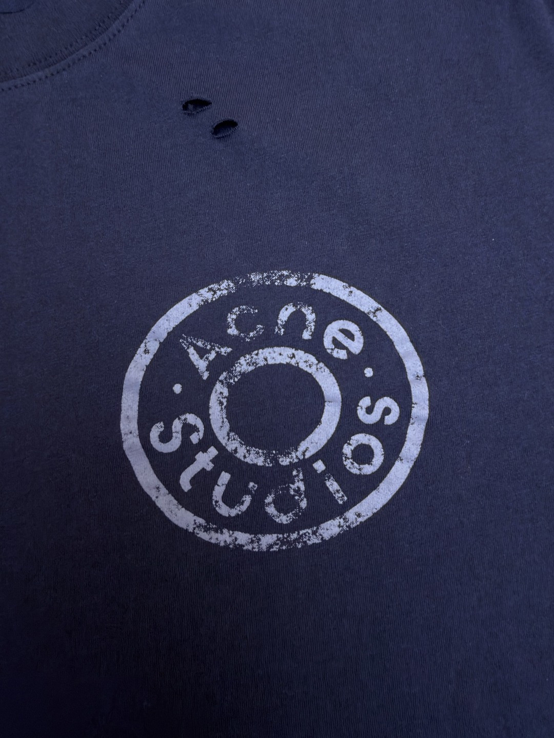 Acne Studios 做旧破洞徽标印花破洞T恤 短袖 蓝色 A0 CL0438-833