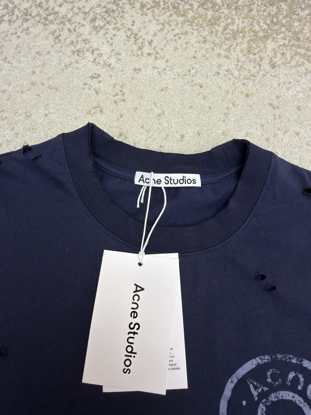 Acne Studios 做旧破洞徽标印花破洞T恤 短袖 蓝色 A0 CL0438-833