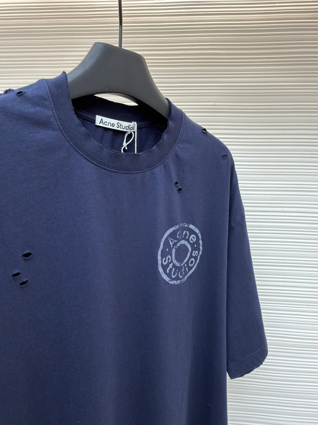 Acne Studios 做旧破洞徽标印花破洞T恤 短袖 蓝色 A0 CL0438-833