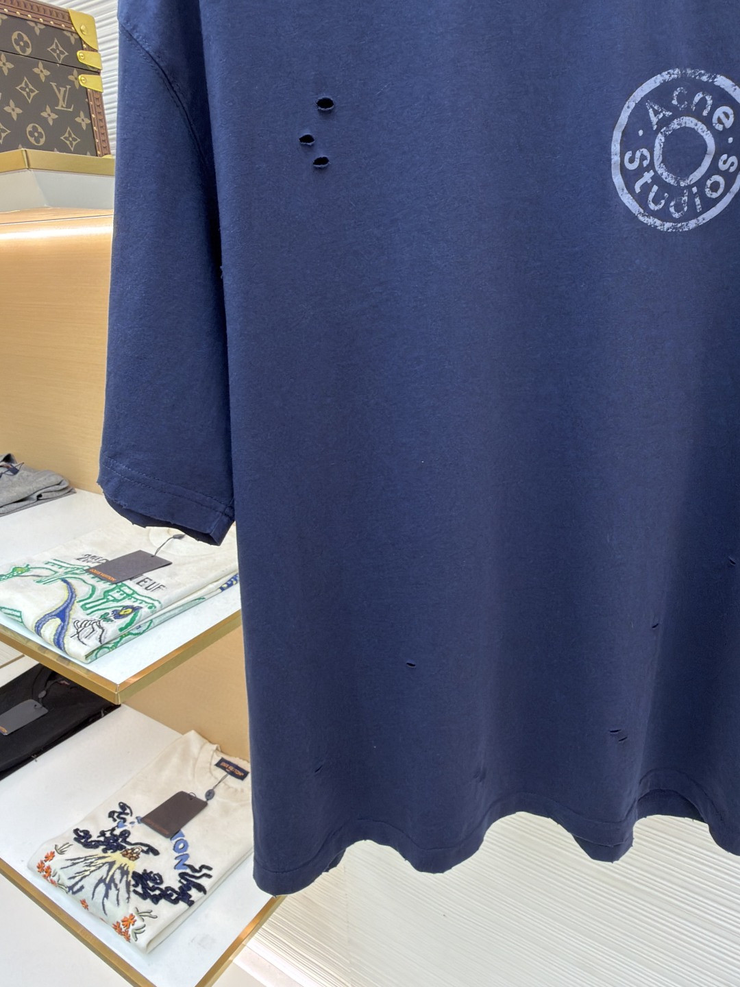 Acne Studios 做旧破洞徽标印花破洞T恤 短袖 蓝色 A0 CL0438-833