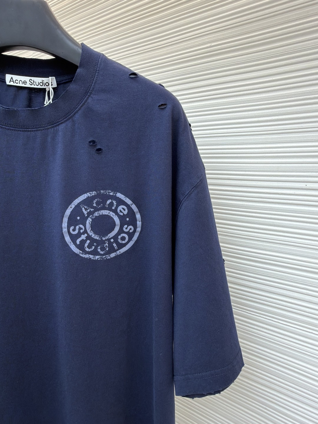 Acne Studios 做旧破洞徽标印花破洞T恤 短袖 蓝色 A0 CL0438-833
