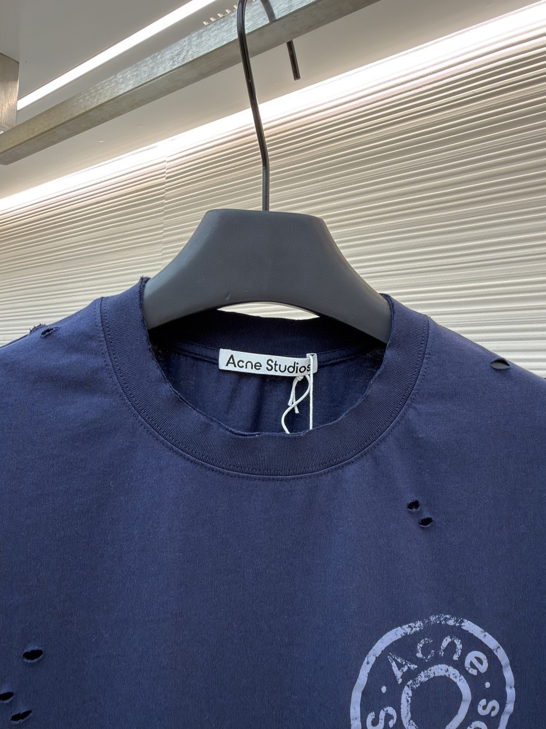 Acne Studios 做旧破洞徽标印花破洞T恤 短袖 蓝色 A0 CL0438-833